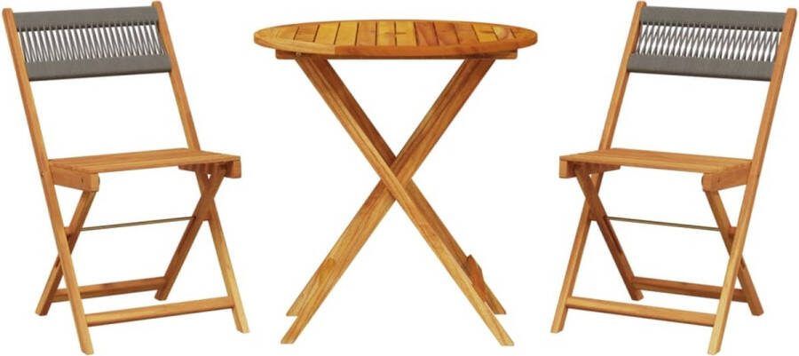 VidaXL 3-delige Bistroset polypropeen en massief hout grijs