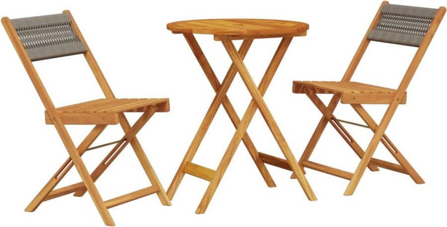 VidaXL 3-delige Bistroset polypropeen en massief hout grijs
