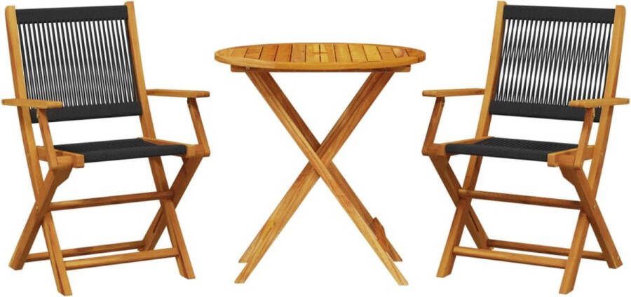 VidaXL 3-delige Bistroset polypropeen en massief hout zwart