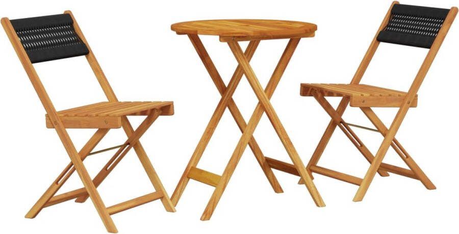 VidaXL 3-delige Bistroset polypropeen en massief hout zwart