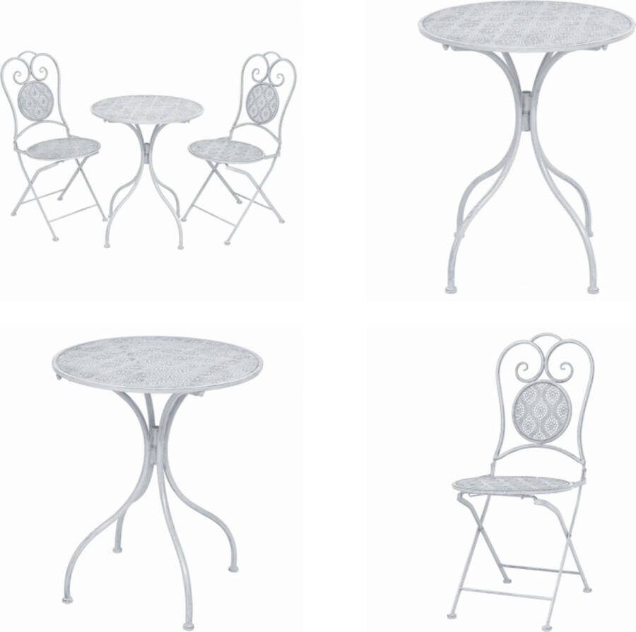 VidaXL 3-delige Bistroset staal grijswit Bistroset Bistrosets Stoel Stoelen