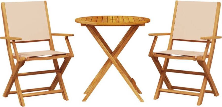 VidaXL 3-delige Bistroset stof en massief hout beige
