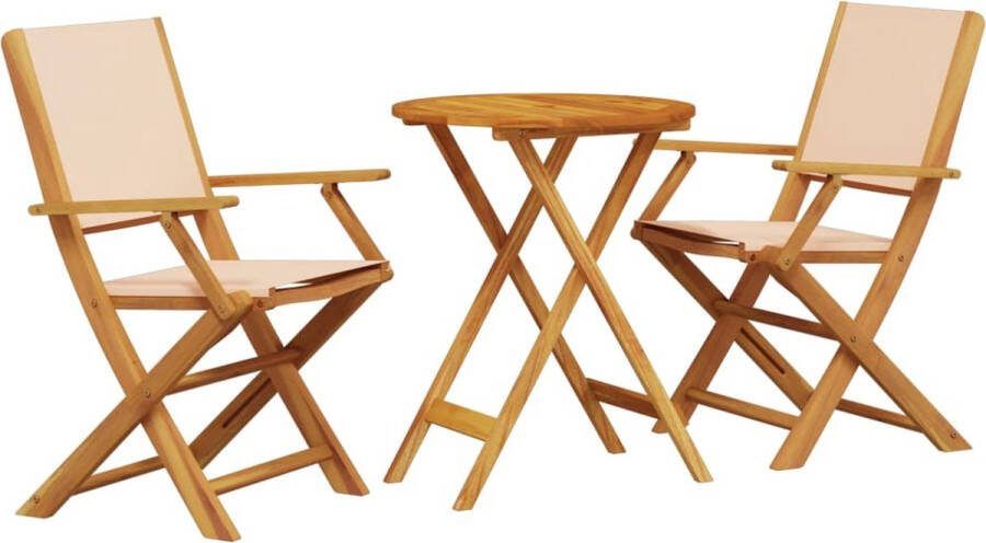 VidaXL 3-delige Bistroset stof en massief hout beige