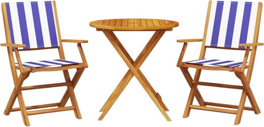 VidaXL 3-delige Bistroset stof en massief hout blauw en wit