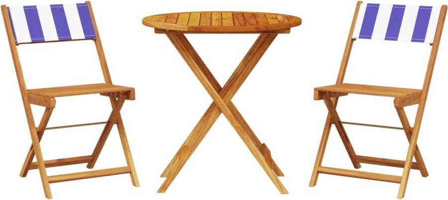 VidaXL 3-delige Bistroset stof en massief hout blauw en wit