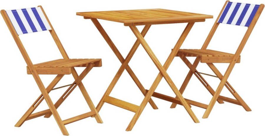 VidaXL 3-delige Bistroset stof en massief hout blauw en wit