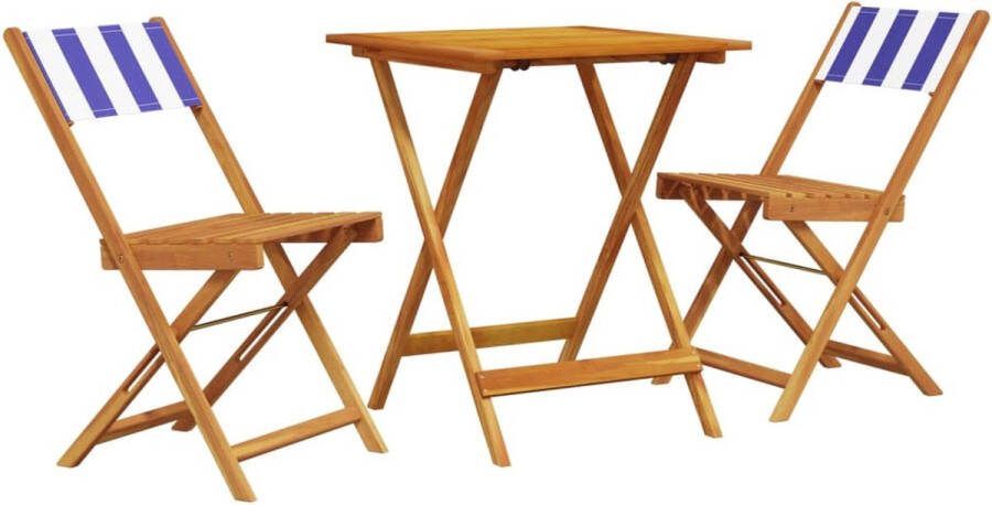 VidaXL 3-delige Bistroset stof en massief hout blauw en wit