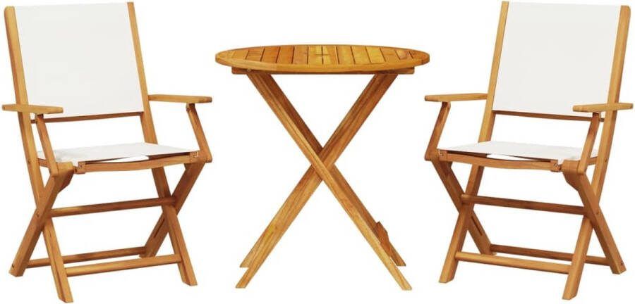 VidaXL 3-delige Bistroset stof en massief hout crèmewit