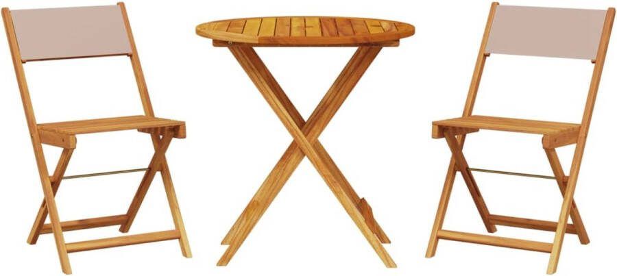 VidaXL 3-delige Bistroset stof en massief hout taupe