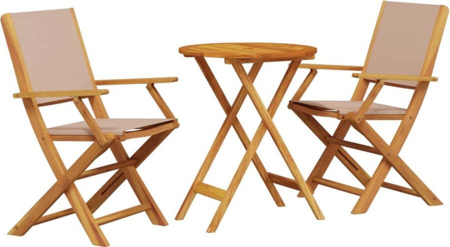 VidaXL 3-delige Bistroset stof en massief hout taupe
