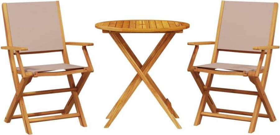 VidaXL 3-delige Bistroset stof en massief hout taupe