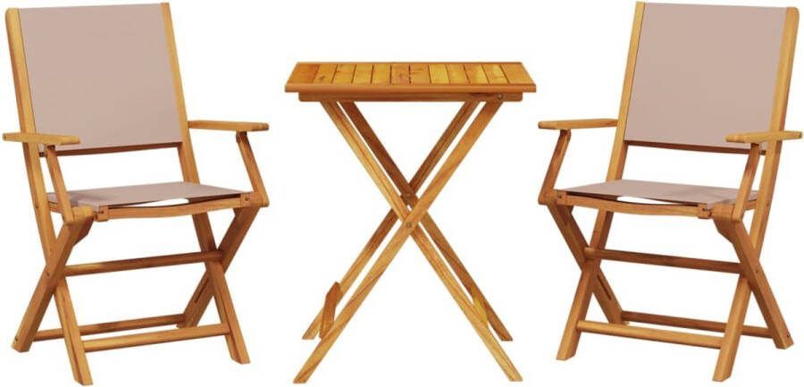 VidaXL 3-delige Bistroset stof en massief hout taupe
