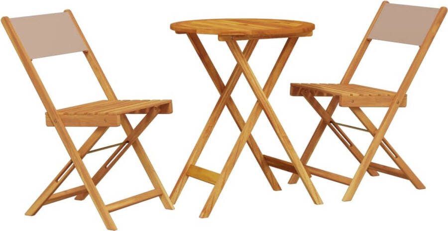 VidaXL 3-delige Bistroset stof en massief hout taupe
