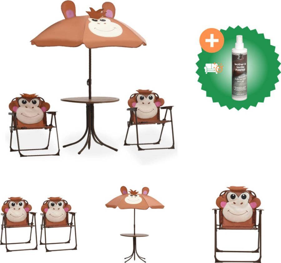 VidaXL 3 delige Bistroset voor kinderen met parasol bruin Tuinset Inclusief Reiniger