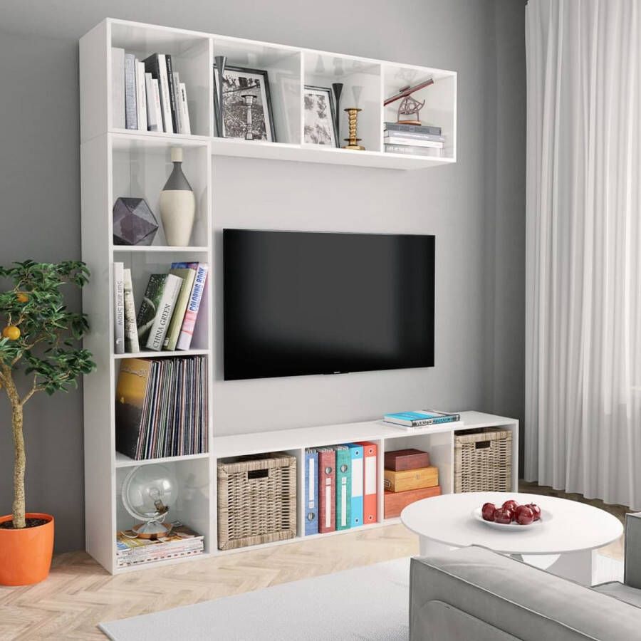 VidaXL -3-delige-Boekenkast- tv-meubelset-180x30x180-cm-hoogglans-wit