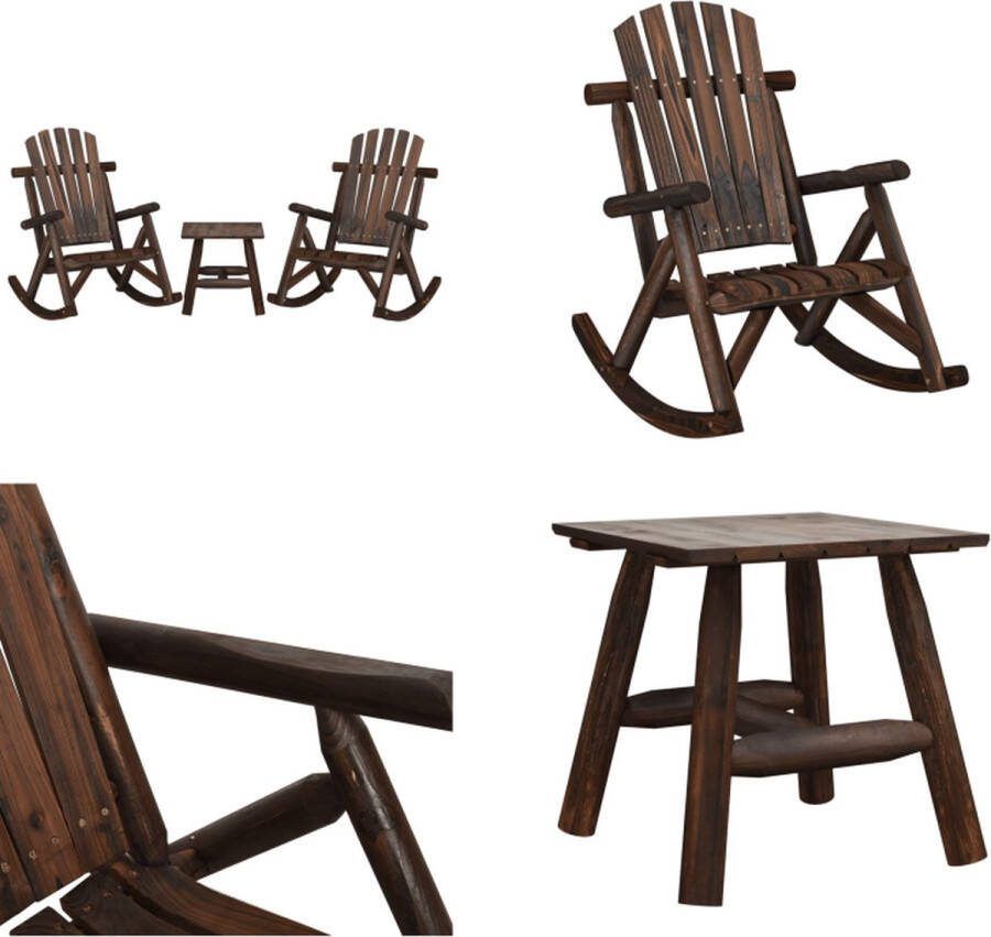 VidaXL 3-delige Loungeset massief vurenhout Loungeset Loungesets Schommelstoel Tuin Tuinset