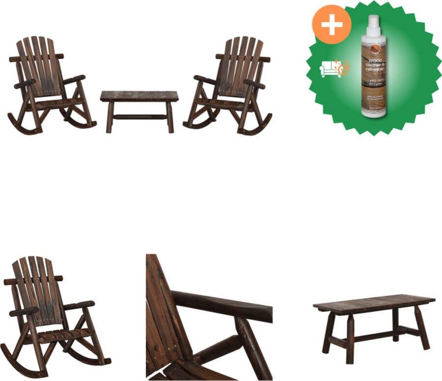 VidaXL Schommelstoel Massief Vurenhout 69 x 96 x 101 cm Gebrand uiterlijk Tuinset Inclusief Houtreiniger en verfrisser