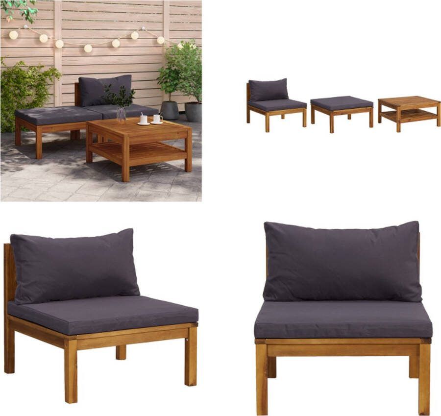 VidaXL 3-delige Loungeset met donkergrijze kussens acaciahout Loungebank Loungebanken Loungeset Loungesets