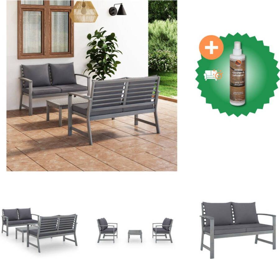 VidaXL Loungeset Acaciahout Greywash 120x60.5x81cm Inclusief salontafel Tuinset Inclusief Houtreiniger en verfrisser