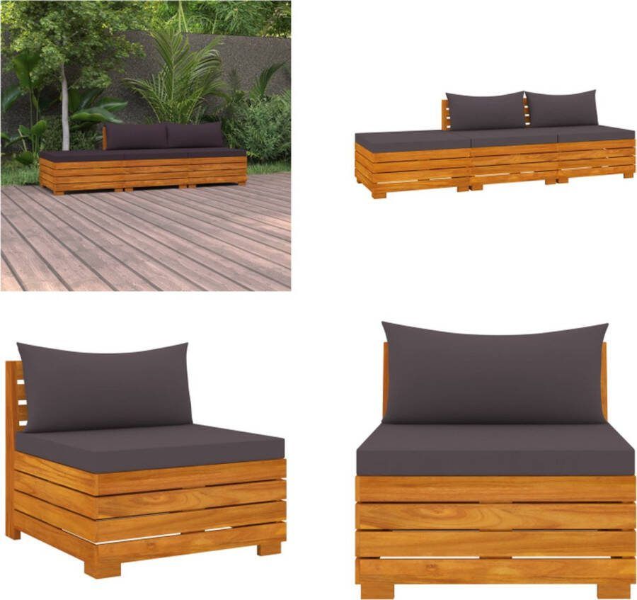 VidaXL 3-delige Loungeset met kussens massief acaciahout Pallet Loungeset Pallet Loungesets Pallet Loungebank Loungeset