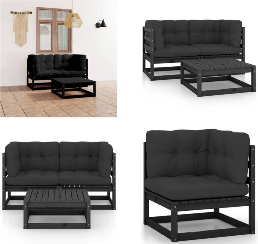 VidaXL 3-delige Loungeset met kussens massief grenenhout Loungeset Loungesets Tuinsets