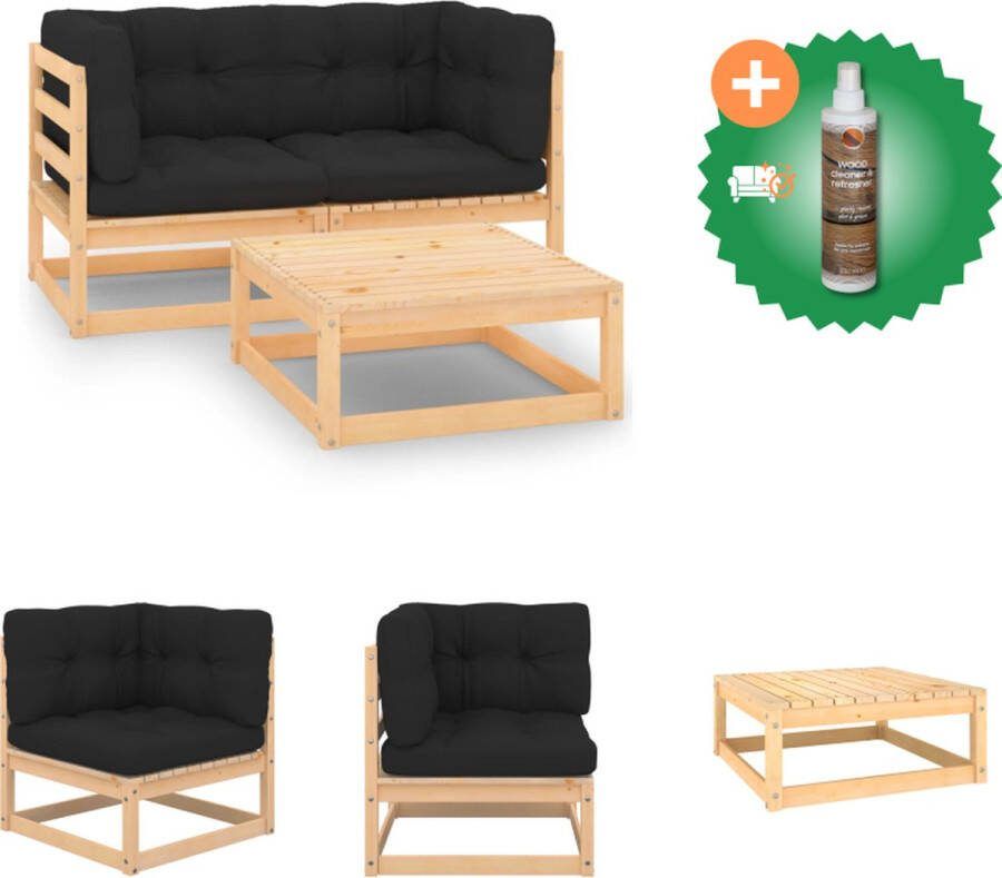 VidaXL Loungeset Grenenhout Hoekbank 70x70x67cm Voetenbank 70x70x30cm Antraciet kussen Tuinset Inclusief Houtreiniger en verfrisser