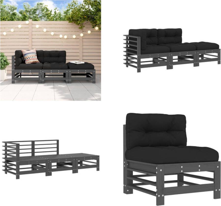 VidaXL 3-delige Loungeset met kussens massief hout grijs Loungeset Loungesets Lounge Set Tuinset