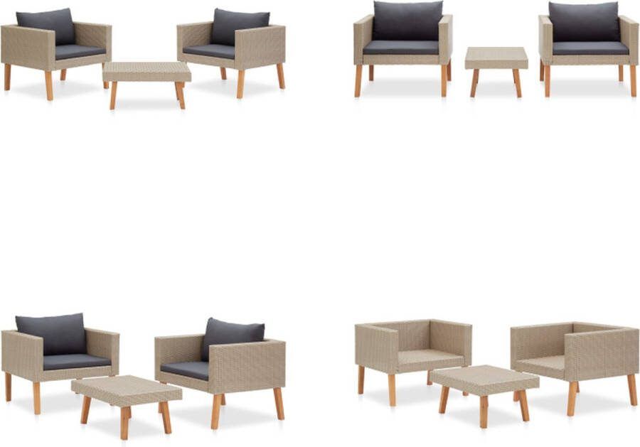 VidaXL 3-delige Loungeset met kussens poly rattan beige Tuinbank Tuinbanken Loungebank Loungebanken