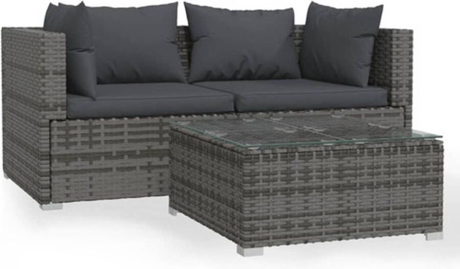 VidaXL -3-delige-Loungeset-met-kussens-poly-rattan-grijs