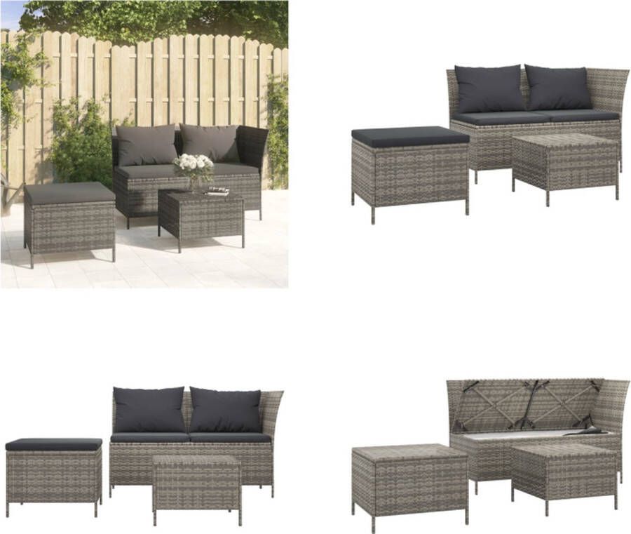 VidaXL 3-delige Loungeset met kussens poly rattan grijs Loungeset Loungesets Loungeset Tuin Loungebank Tuin