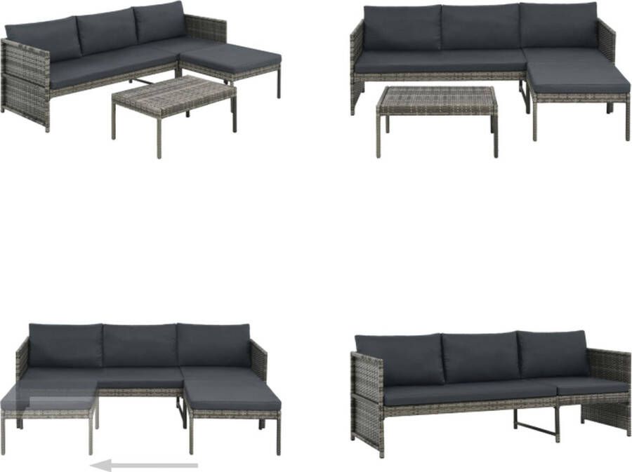 VidaXL 3-delige Loungeset met kussens poly rattan grijs Tuinbank Tuinbanken Loungebank Loungebanken