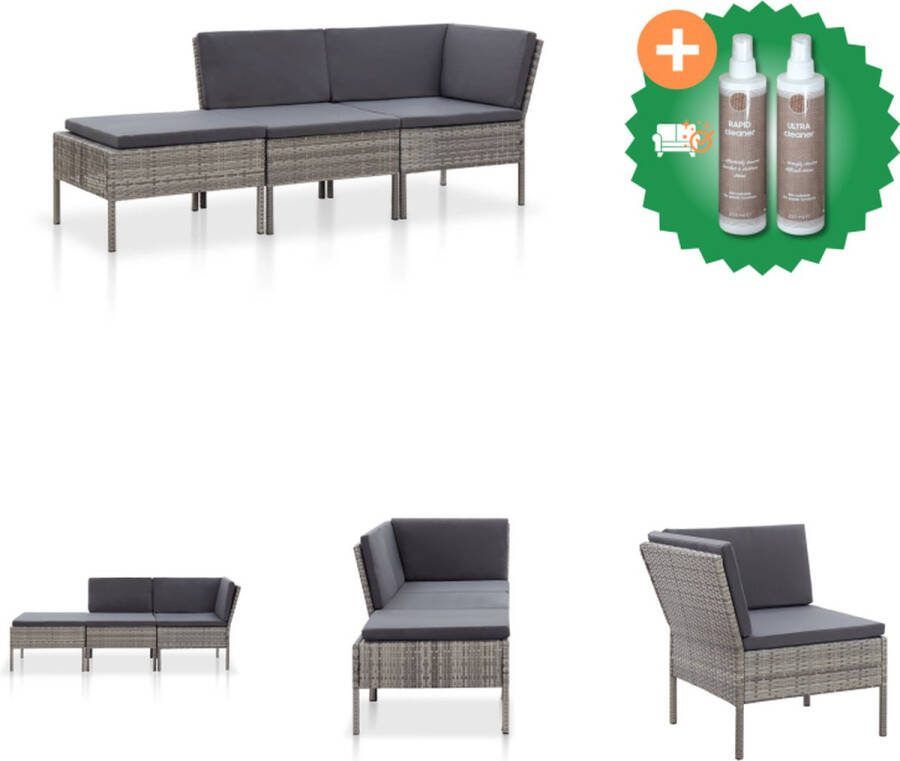 VidaXL Loungebank Grijs en donkergrijs PE Rattan Gepoedercoat stalen frame 139x70x26 cm 6 cm dik kussen Tuinset Inclusief Onderhoudsset