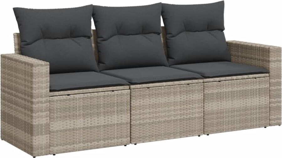 VidaXL 3-delige Loungeset met kussens poly rattan lichtgrijs
