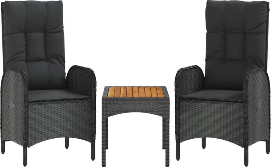 VidaXL -3-delige-Loungeset-met-kussens-poly-rattan-zwart