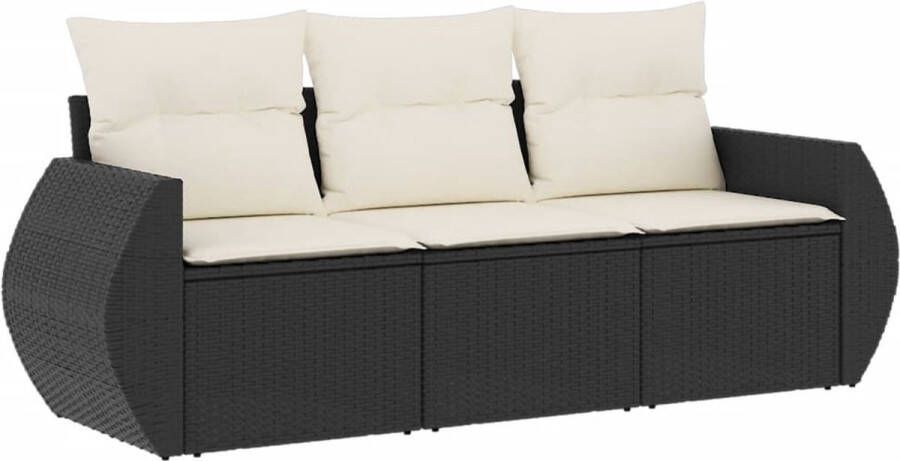 VidaXL 3-delige Loungeset met kussens poly rattan zwart