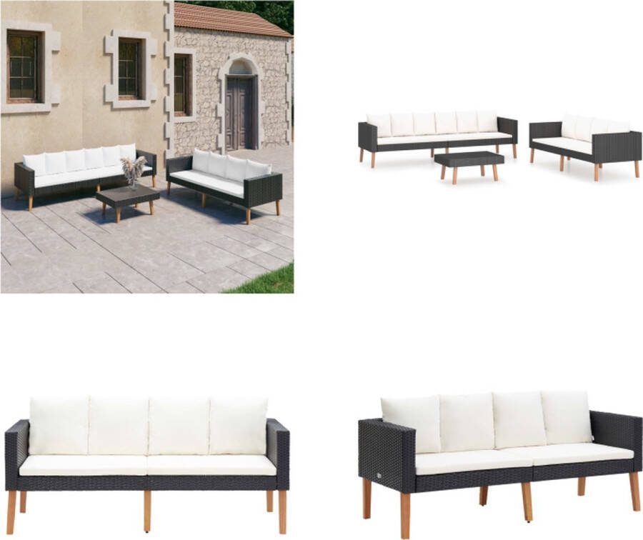 VidaXL 3-delige Loungeset met kussens poly rattan zwart Tuinbank Tuinbanken Loungebank Loungebanken