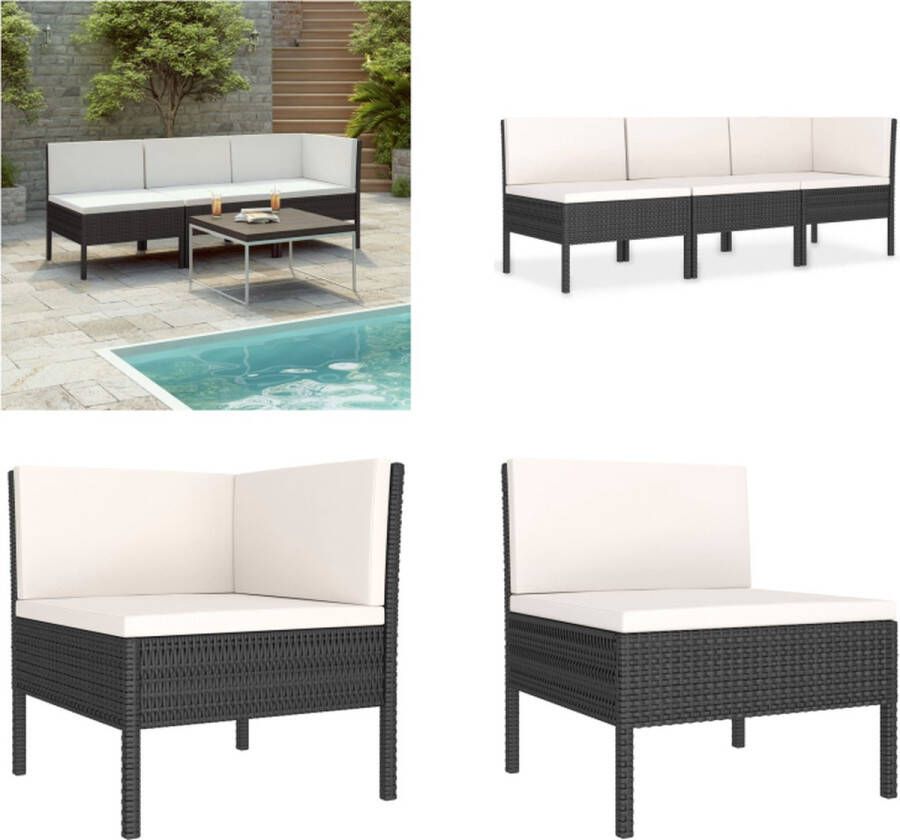 VidaXL 3-delige Loungeset met kussens poly rattan zwart Tuinbank Tuinbanken Loungebank Loungebanken