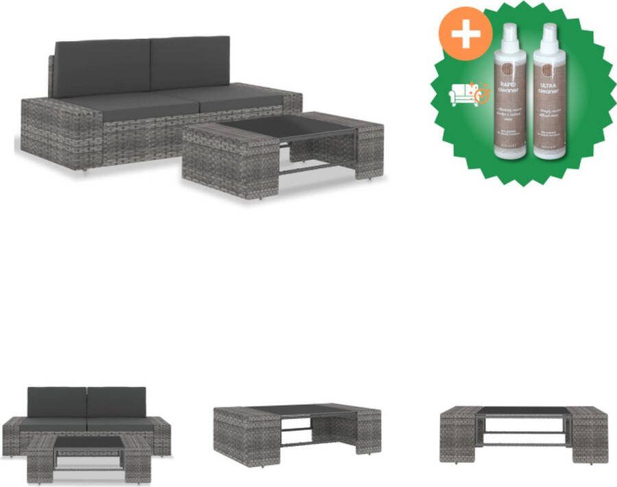 VidaXL Rattan Loungeset Grijs en Antraciet Hoekbank 78.5 x 65.5 x 52 cm Salontafel 90 x 50 x 26 cm Inclusief kussens Montage vereist Tuinbank Inclusief Onderhoudsset
