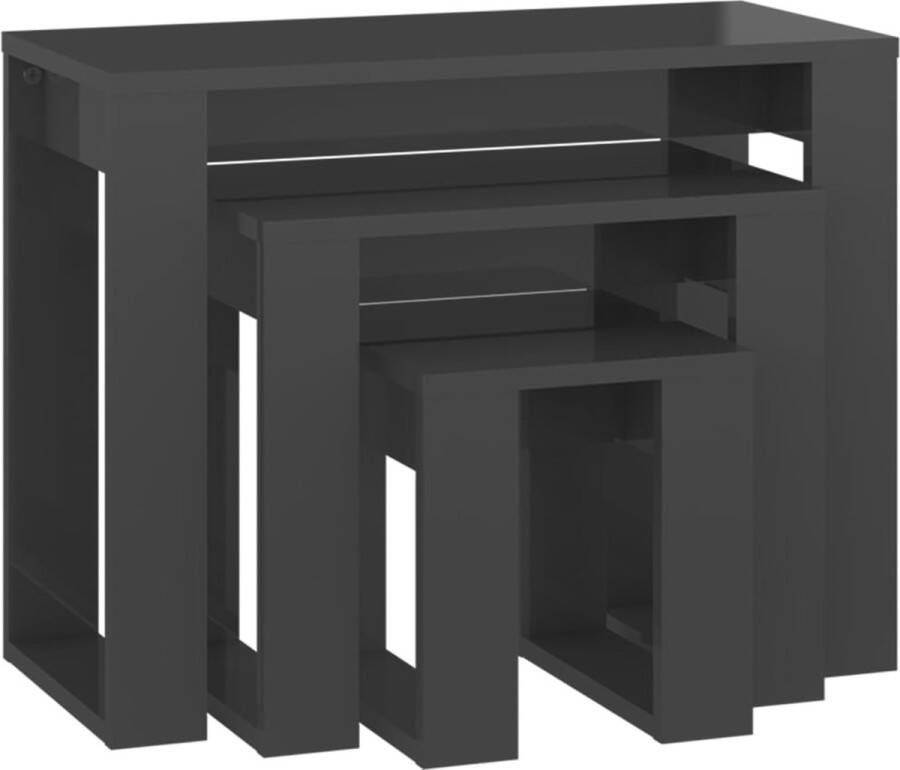VidaXL -3-delige-Tafeltjesset-bewerkt-hout-hoogglans-grijs