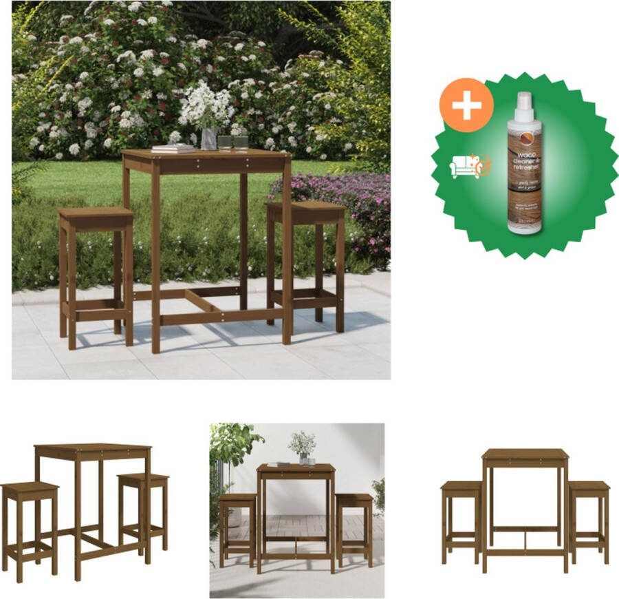 VidaXL Houten Barset Massief grenenhout Bartafel 82.5 x 82.5 x 110 cm Barkruk 40 x 40 x 78 cm Honingbruin Tuinset Inclusief Houtreiniger en verfrisser