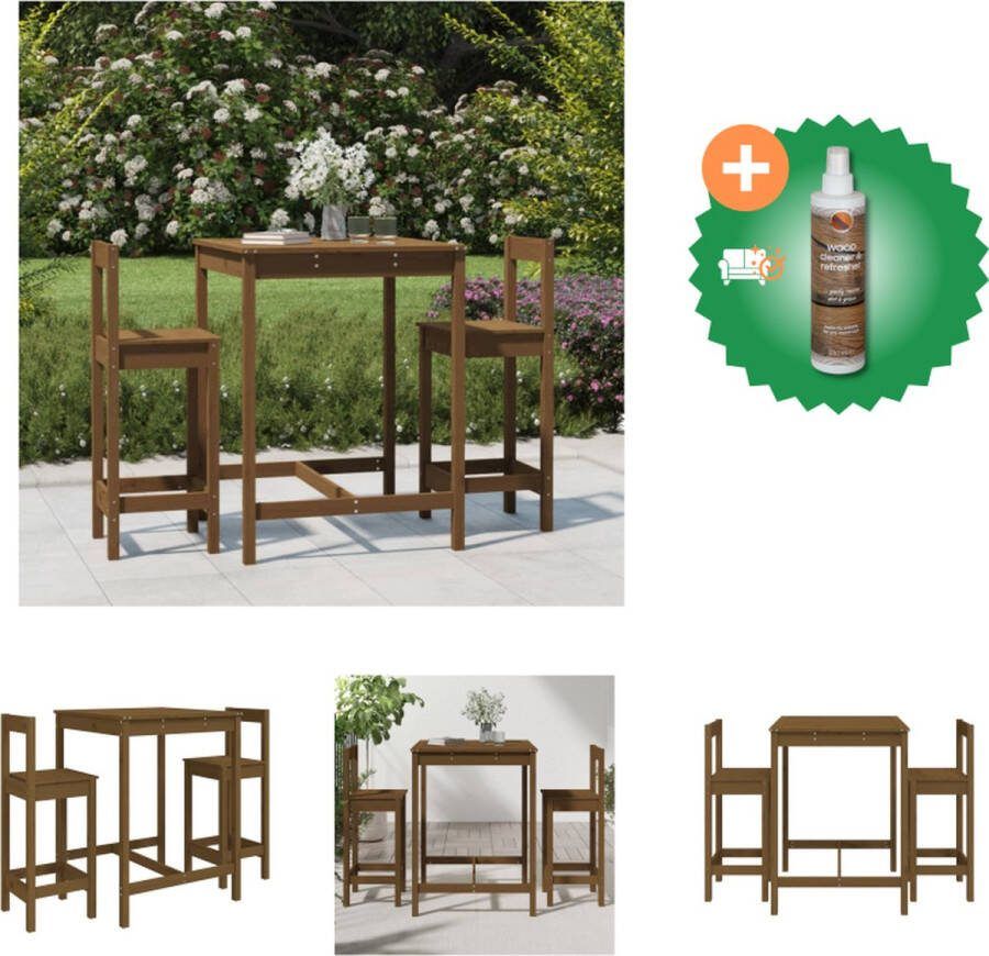 VidaXL Barset Grenenhout Honingbruin 82.5 x 82.5 x 110 cm Met stevig blad Comfortabele zitplaatsen Geschikt voor elke tuin Montage vereist Inclusief bartafel en 2 barstoelen Tuinset Inclusief Houtreiniger en verfrisser