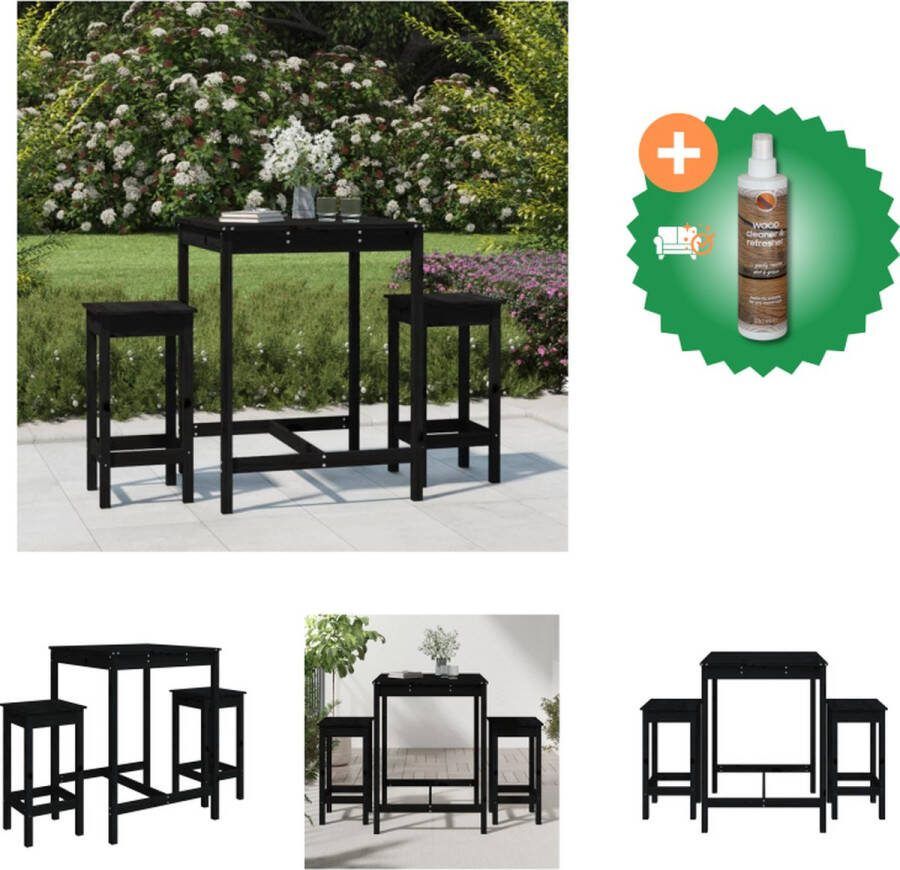 VidaXL Houten Barset Massief Grenenhout Bartafel 82.5x82.5x110cm Barkrukken 40x40x78cm Zwart Tuinset Inclusief Houtreiniger en verfrisser