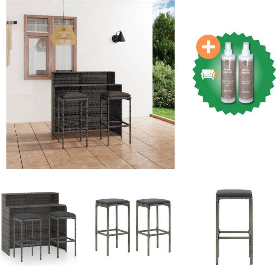 VidaXL Barset PE-rattan Grijs 120x55x110cm Inclusief bartafel 2 barkrukken 2 zitkussens Tuinset Inclusief Onderhoudsset
