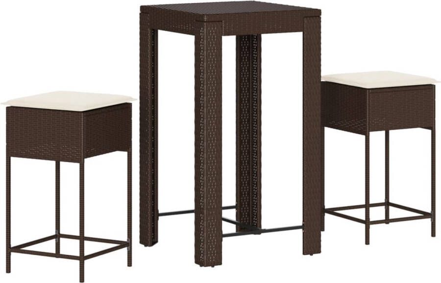 VidaXL 3-delige Tuinbarset met kussens poly rattan bruin