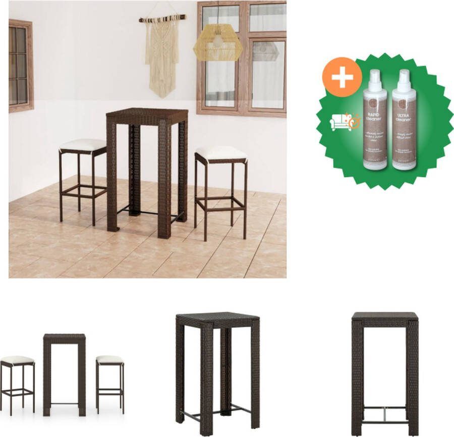 VidaXL Barset Outdoor Vierkante Tafel 60.5 x 60.5 x 110.5 cm 2 Barkrukken Bruin PE-rattan Tuinset Inclusief Onderhoudsset