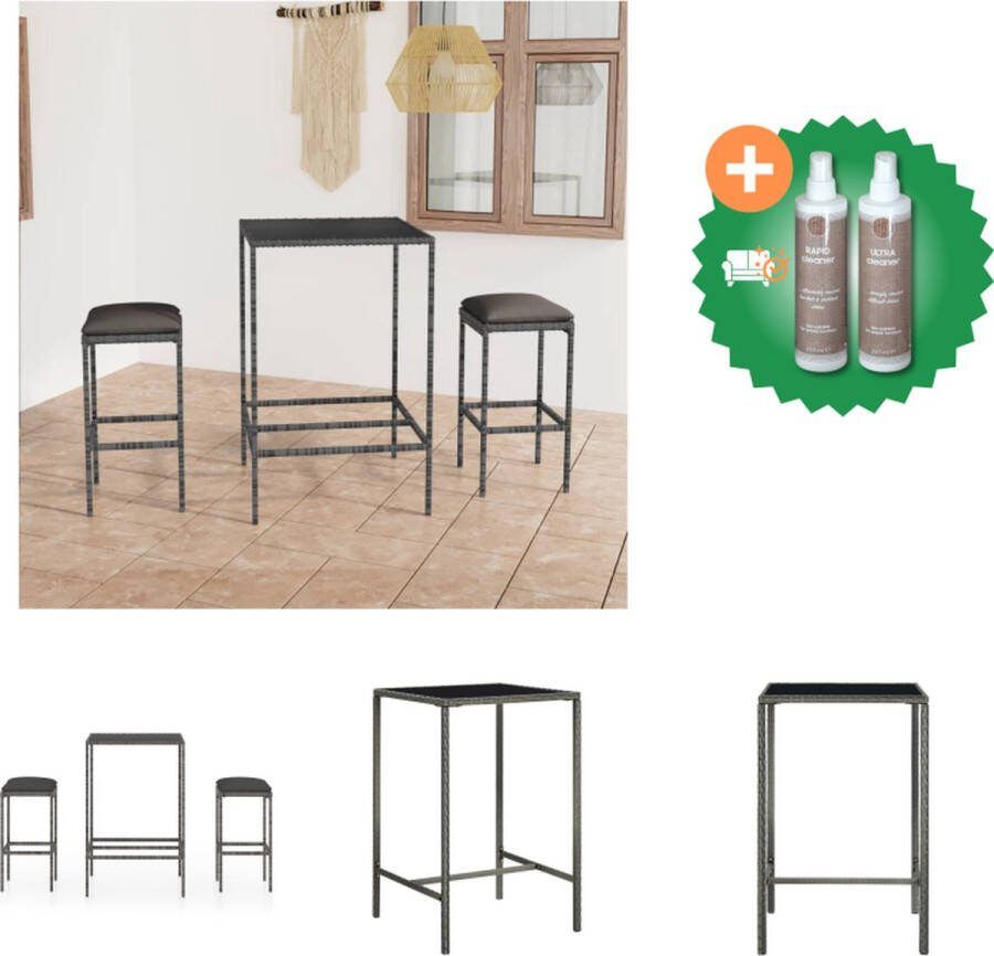 VidaXL Barset Grijze PE-rattan Stalen Frame Gehard Glas Afmetingen Tafel- 70x70x110cm Afmetingen Kruk- 38x38x76cm Inclusief Zitkussen Tuinset Inclusief Onderhoudsset