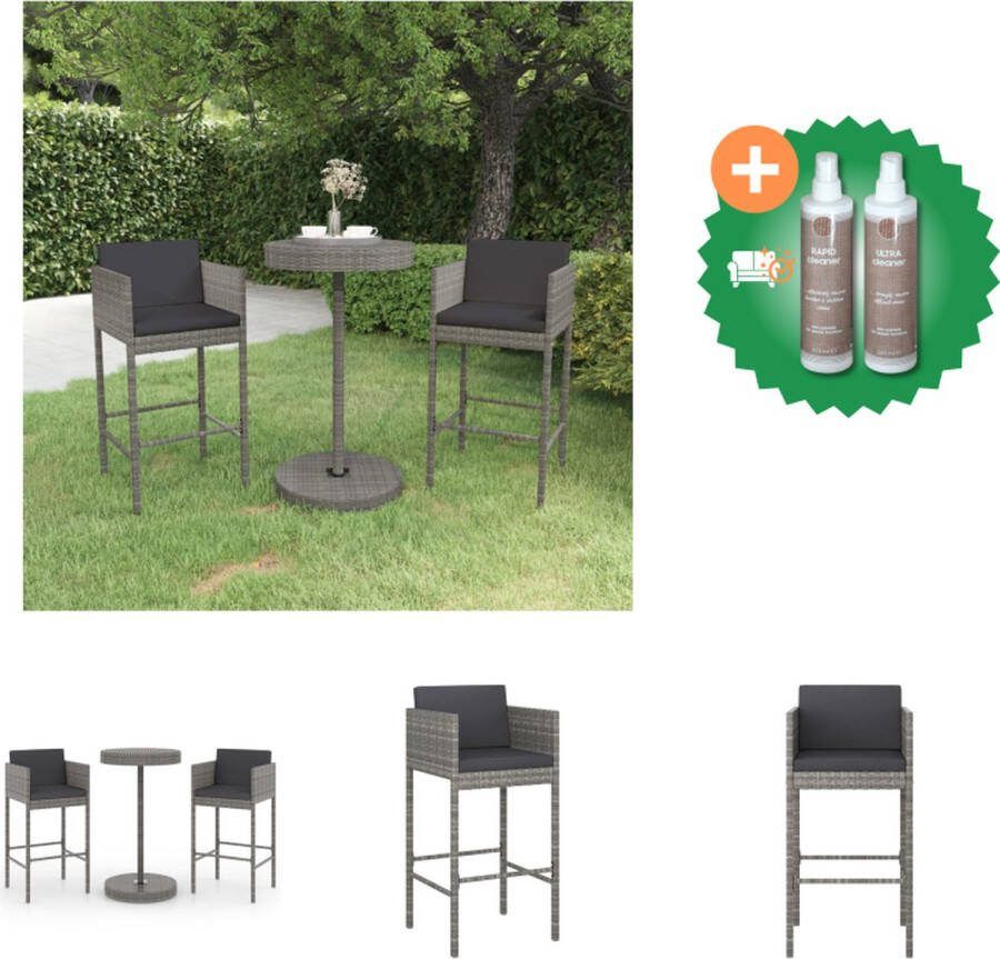VidaXL Barset PE-rattan rond tafelblad grijs 60.5 x 106 cm 2 barkrukken Montage vereist Incl kussens Tuinset Inclusief Onderhoudsset