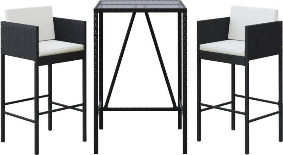 VidaXL 3-delige Tuinbarset met kussens poly rattan zwart