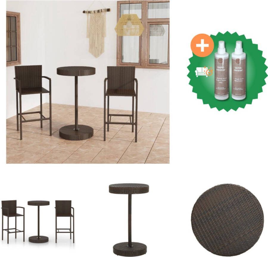 VidaXL Barset Bruin PE-Rattan Ronde Bartafel 60.5 x 106 cm Barkrukken 52 x 56 x 118 cm Montage vereist Tuinset Inclusief Onderhoudsset