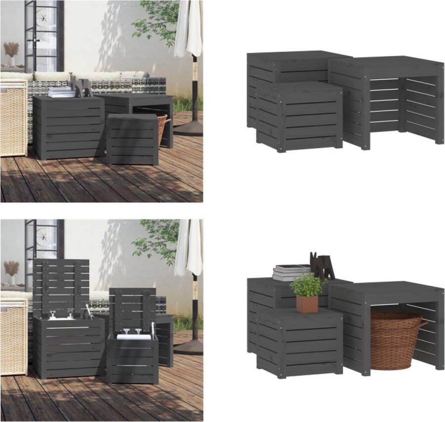 VidaXL 3-delige Tuinboxset massief grenenhout grijs Tuinbox Tuinboxen Opbergbox Tuinopbergbox